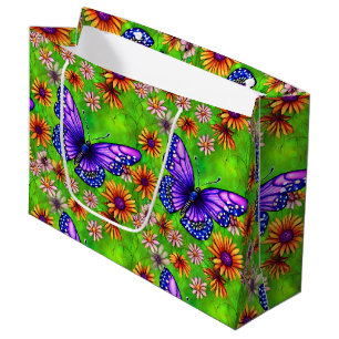 Grand Sac Cadeau Belle prairie à papillon pourpre