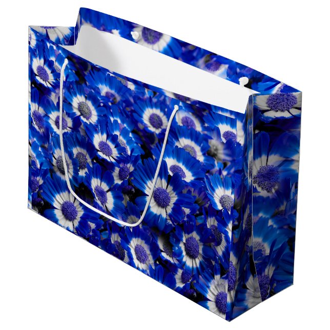 Grand Sac Cadeau Belle Royal Blue Cineraria Fleurs (Devant Angle)