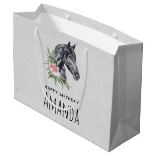 Grand Sac Cadeau Belle tête de cheval Portrait d'aquarelle Annivers