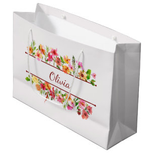 Grand Sac Cadeau Belles fleurs colorées d'aquarelle