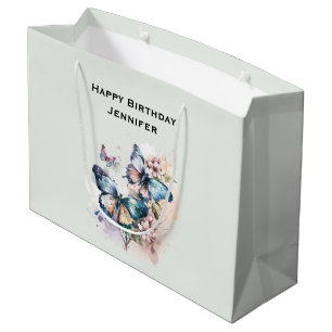 Grand Sac Cadeau Belles papillons et fleurs Anniversaire