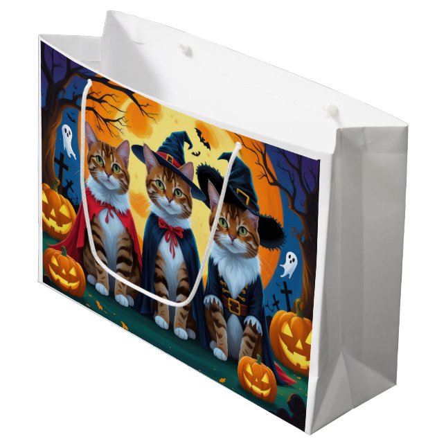 Grand Sac Cadeau Bengal Chats Citrouille Halloween drôle (Devant Angle)