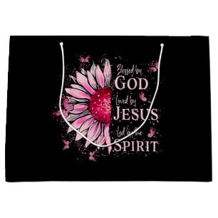 Grand Sac Cadeau Béni Par Dieu - Aimé Par Jésus Tournesol Rose