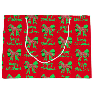 Grand Sac Cadeau Berger allemand Chien de Noël & Bow vert
