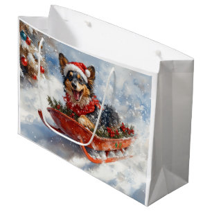 Grand Sac Cadeau Berger Belge en Traîneau Qu'il neige Noël