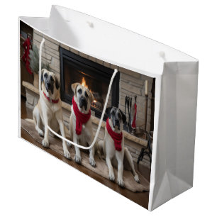 Grand Sac Cadeau Berger d'Anatolie au coin de la cheminée de Noël