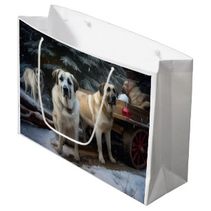 Grand Sac Cadeau Berger d'Anatolie Noël Traîneau Décor Noël