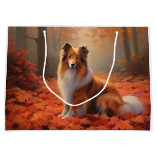 Grand Sac Cadeau Berger des Shetland dans Automne Feuilles Tombées