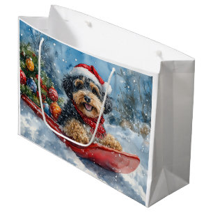Grand Sac Cadeau Bernedoodle Chien en Luge Laissez-le Neiger Noël