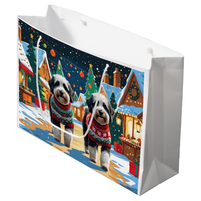 Grand Sac Cadeau Bernedoodle Dogs Christmas Snow Holiday (Devant Angle)