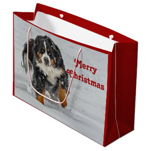Grand Sac Cadeau Bernese Mountain Dog Photo de neige Noël