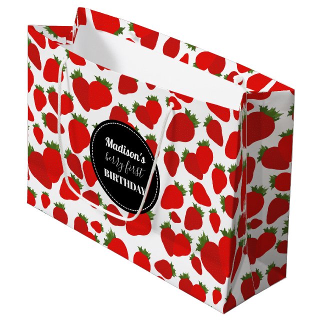 Grand Sac Cadeau Berry Premier anniversaire Fraise fête d'anniversa (Devant Angle)