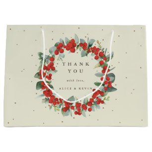 Grand Sac Cadeau Berry rouge+Eucalyptus Noël/Merci de vacances