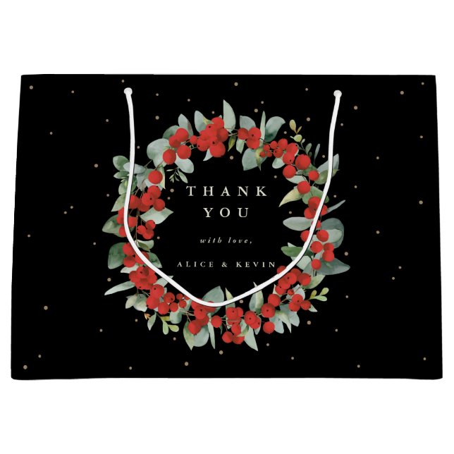 Grand Sac Cadeau Berry rouge+Eucalyptus Noël/Merci de vacances (Devant)