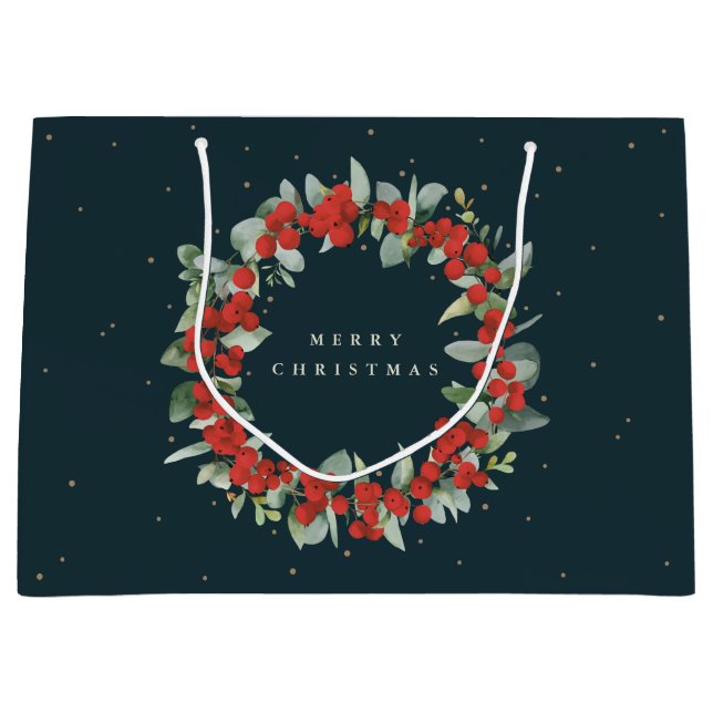 Grand Sac Cadeau Berry rouge foncé + Eucalyptus Noël/Fêtes (Devant)