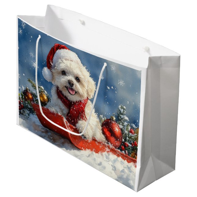 Grand Sac Cadeau Bichon Frise Chien dans la boue Laisser passer la  (Devant Angle)