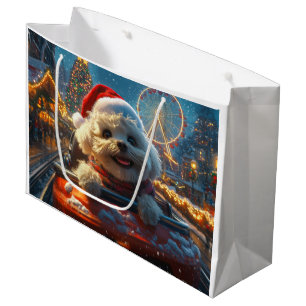 Grand Sac Cadeau Bichon Frise Dog Roller Dessous de verre Noël