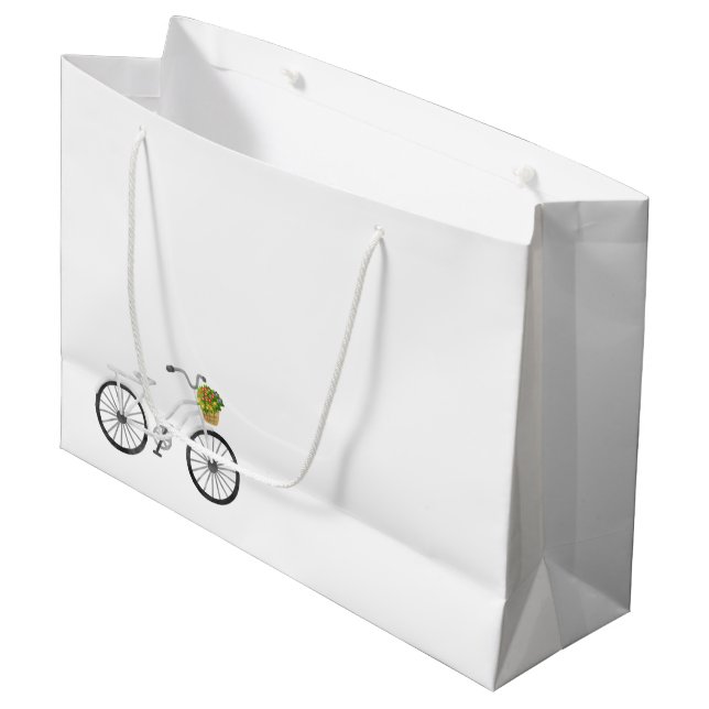 Grand Sac Cadeau Bicycle blanc Joyeux Panier à fleurs d'anniversair (Devant Angle)