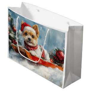 Grand Sac Cadeau Biewer Terrier Chien en Traîneau Qu'il neige Noël