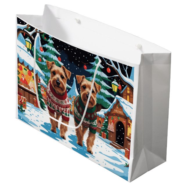 Grand Sac Cadeau Biewer Terrier Dogs Christmas Snow Holiday (Devant Angle)