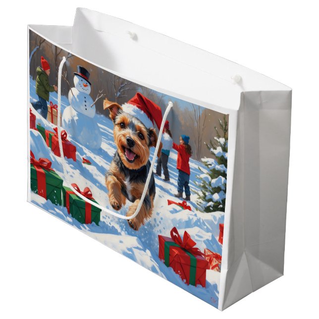 Grand Sac Cadeau Biewer Terrier Noël Festive Scène de neige (Devant Angle)