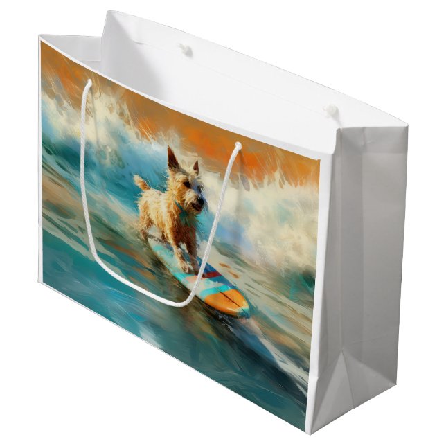 Grand Sac Cadeau Biewer Terrier Plage Surf Peinture (Devant Angle)