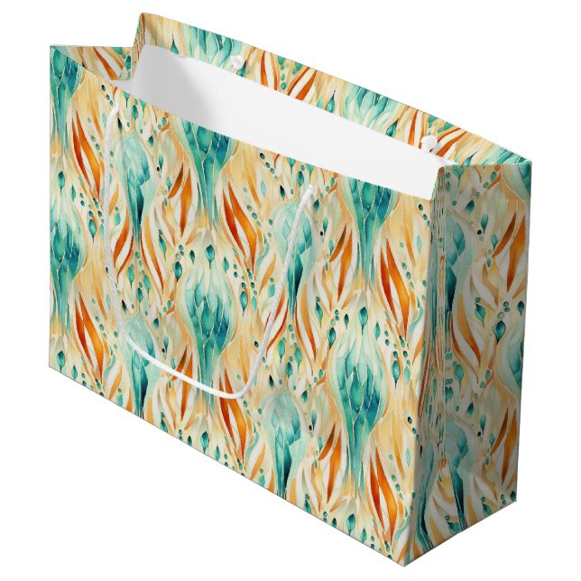 Grand Sac Cadeau Bijou Abstrait Turquoise Tangerine (Devant Angle)
