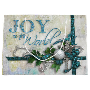 Grand Sac Cadeau Bijoux pétillant Turquoise et argent personnalisé