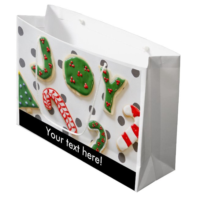 Grand Sac Cadeau Biscuits de Noël de joie (Devant Angle)