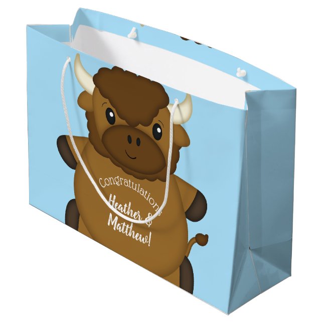 Grand Sac Cadeau Bison Buffalo Baby shower Bleu (Dos Angle)