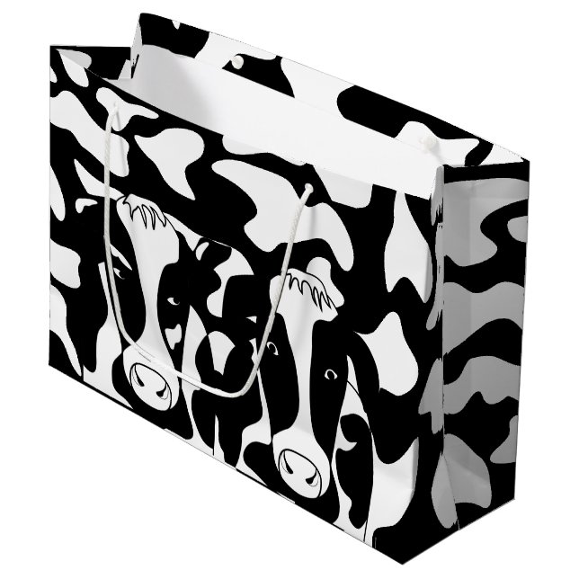Grand Sac Cadeau Bizarre deux couples de vache Imprimer LGB (Devant Angle)