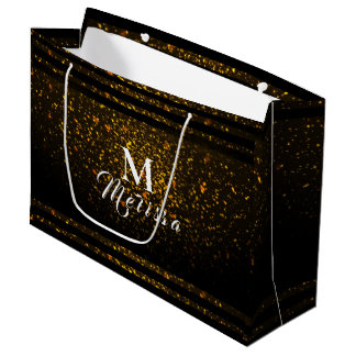 Grand Sac Cadeau Black and Gold Pre-Personalized Monogram Gift Bag