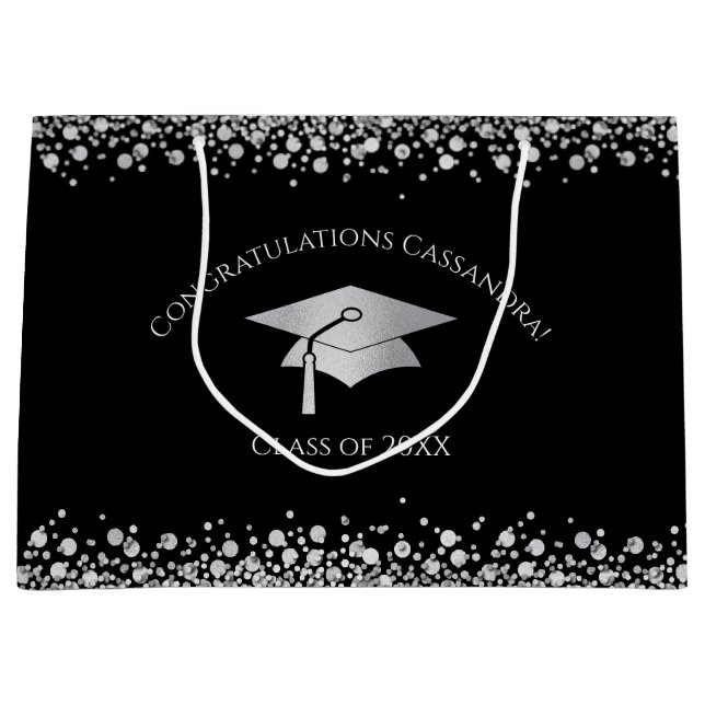 Grand Sac Cadeau Black and Silver Graduation (Devant)