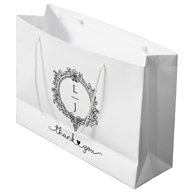 Grand Sac Cadeau black and white foliage Crest wedding invitation (Devant Angle)