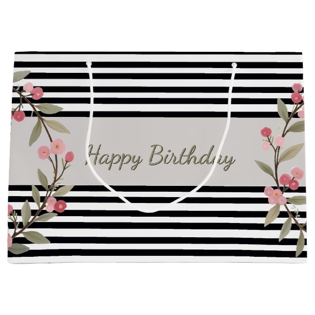 Grand Sac Cadeau Black And White Stripe (Devant)