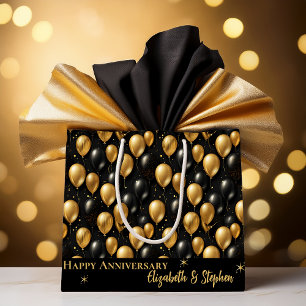 Grand Sac Cadeau Black Ballons d'or Bonne Anniversaire