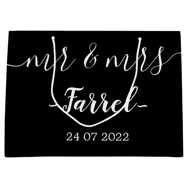 Grand Sac Cadeau Black Elegant Mr & Mrs Wedding Day Cadeau (Devant)