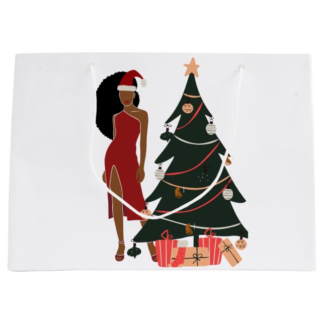 Grand Sac Cadeau Black Girl Afro Christmas Cadeau (Devant)
