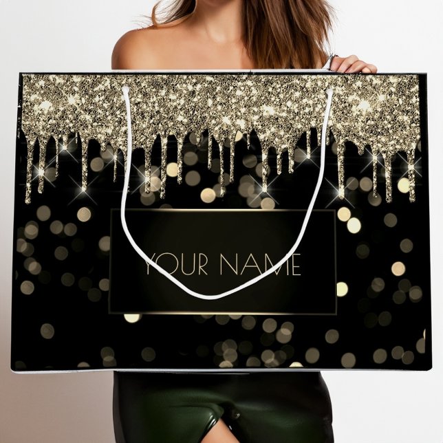 Grand Sac Cadeau Black Gold Minimal Name Luxury Branding Drivers (Black Gold Minimal Name Luxury Branding Drips Large Gift Bag)
