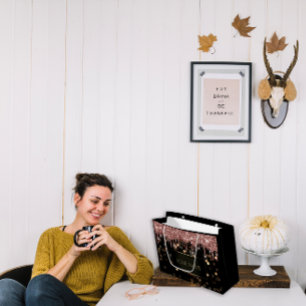 Grand Sac Cadeau Black Gold Minimal Name Luxury Roses Drives