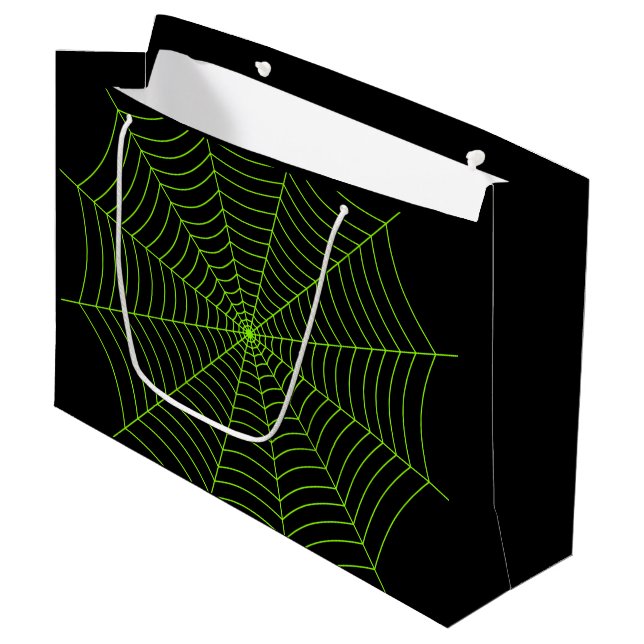 Grand Sac Cadeau Black neon vert toile d'araignée Halloween motif (Devant Angle)
