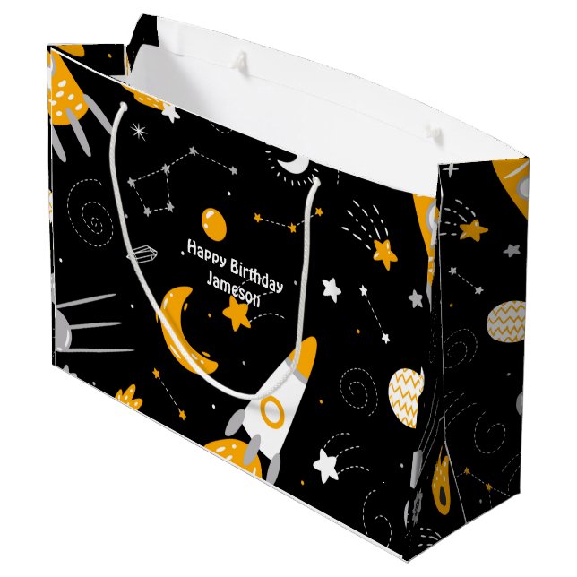 Grand Sac Cadeau Black Night Sky Externe Rocket Anniversaire (Dos Angle)