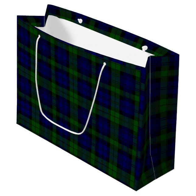 Grand Sac Cadeau Black Watch Tartan bleu vert Plaid (Devant Angle)