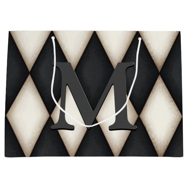 Grand Sac Cadeau Black & White Harlequin Check Elegant 3-D monogram (Devant)