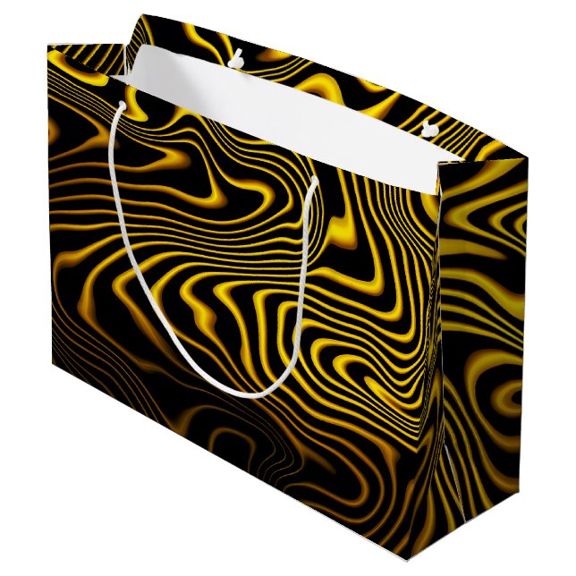 Grand Sac Cadeau Black Yellow Gold Swirls Texture (Dos Angle)