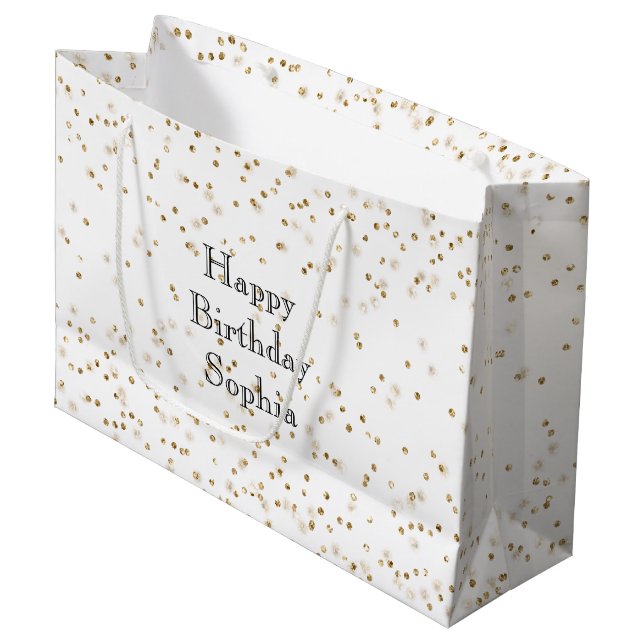 Grand Sac Cadeau Blanc Glam Gold Sparkle Confetti Anniversaire (Devant Angle)