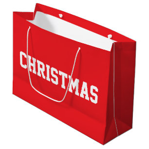 Grand Sac Cadeau Blanc NOËL Texte Gras Sur Rouge Clair Festif