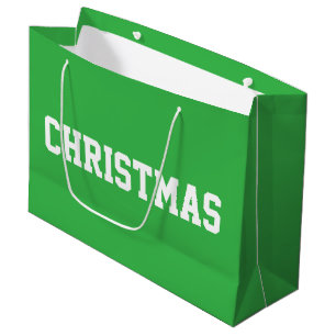 Grand Sac Cadeau Blanc Texte CHRISTMAS Gras Sur Vert Clair Festif