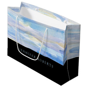 Grand Sac Cadeau Bleu 7 blanc aquarelles traits motif