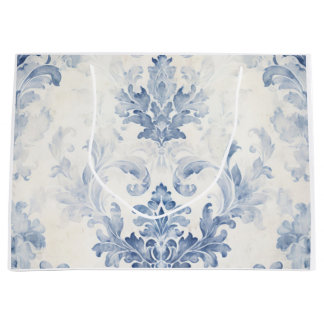 Grand Sac Cadeau Bleu clair Damas Grand